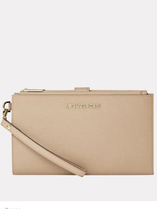 Michael Kors Handbags - Michael Kors Jet Set Travel Double Zip Leather Wallet Nude